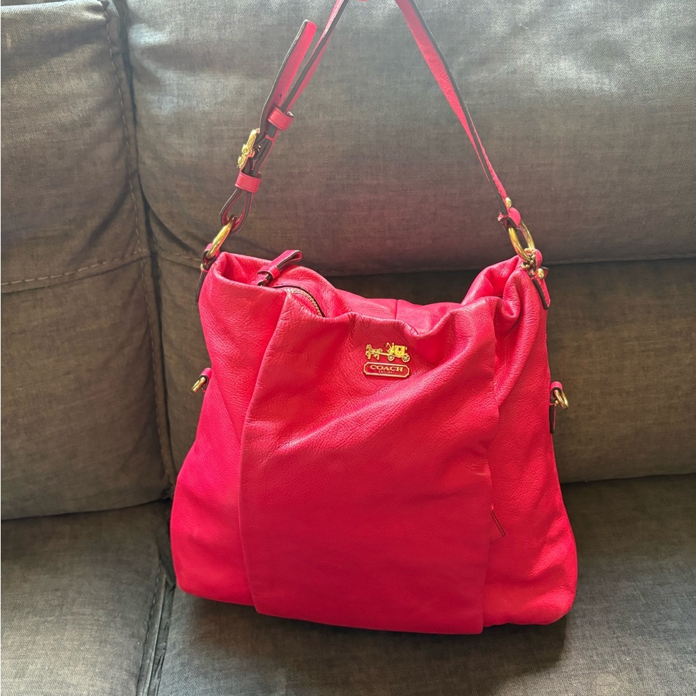 Coach Madison Isabelle Pink Leather Large Shoulder Crossbody Bag Gold